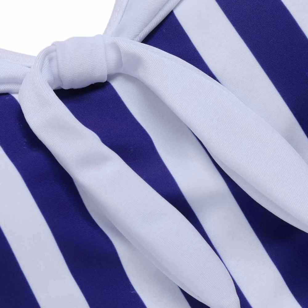 Blue and White Striped One Piece Swimsuit with Halter Neck 1950s RETRO STAGE - Picture 4 of 6